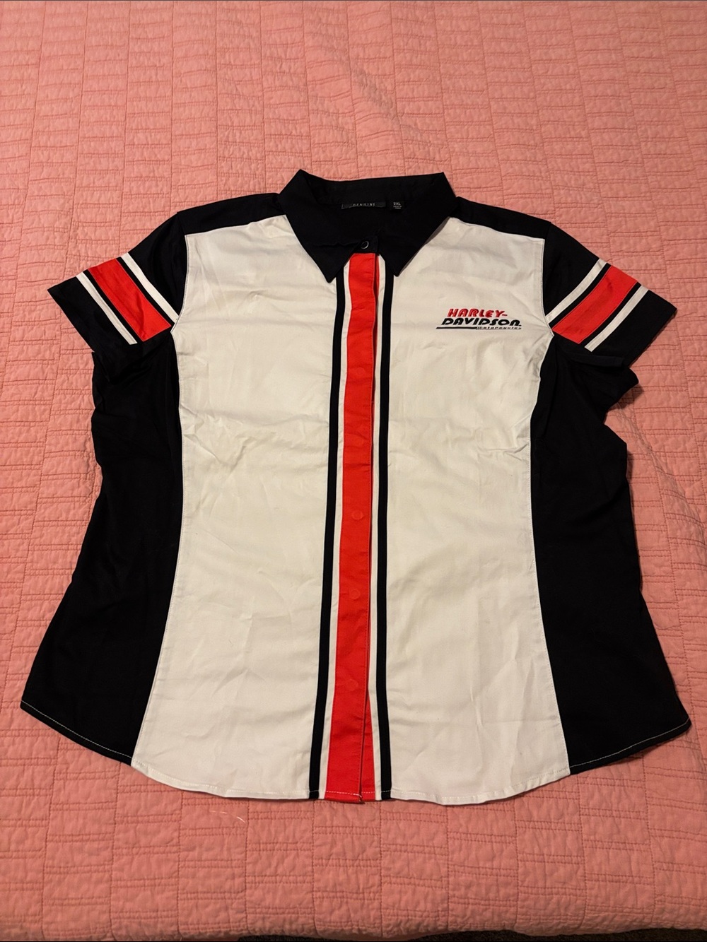 Harley-Davidson White, Black & Red Racing Button-Down Shirt